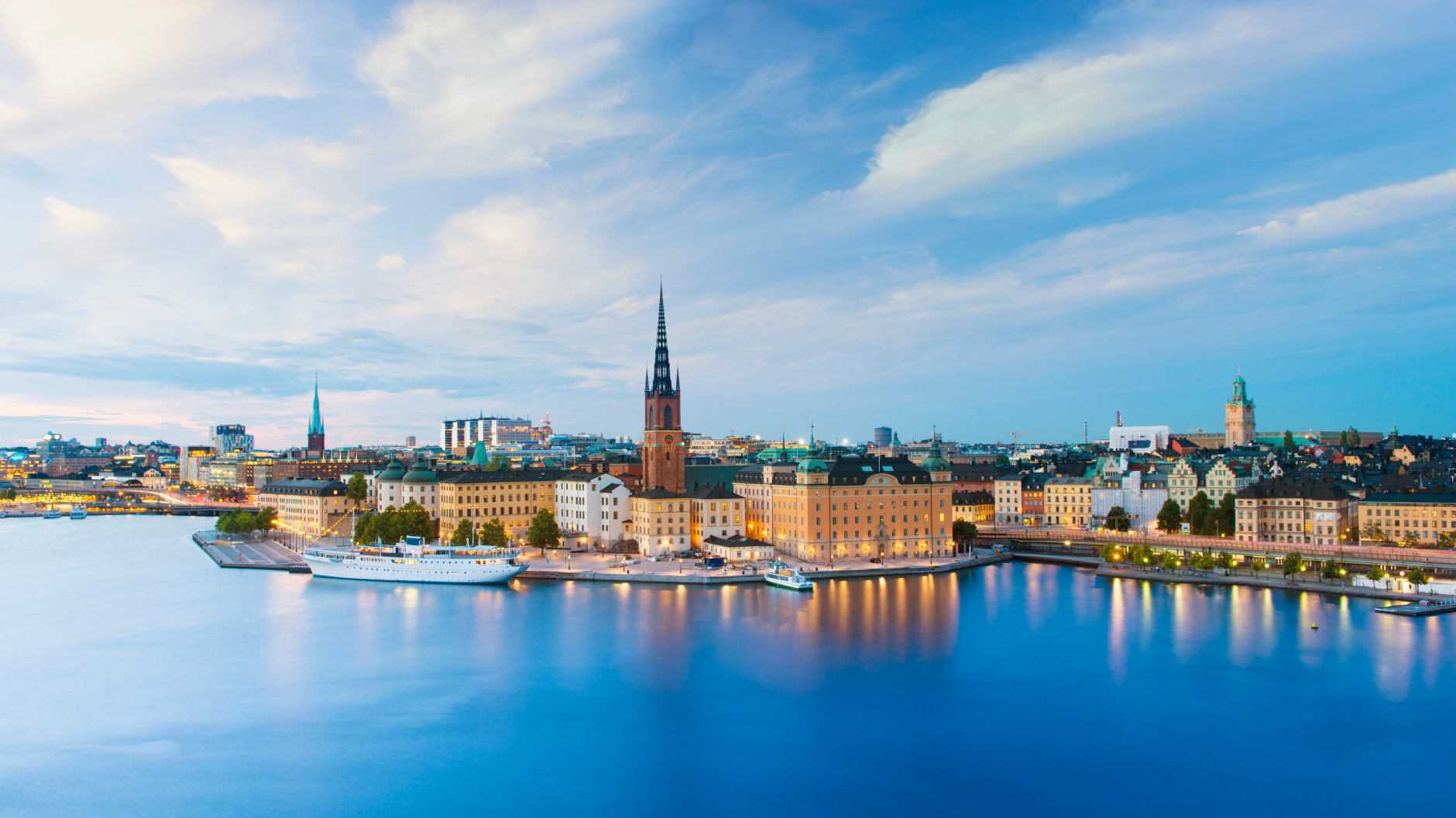 A view of Stockholm city with blue sea and a blue sky